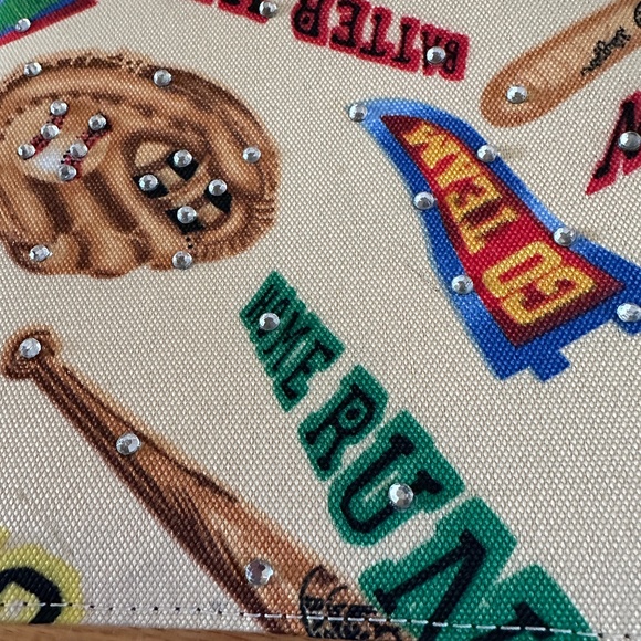 Baseball Theme Handbag Purse Grand Slam Go Team Slugger Rhinestones Bucket Bag - Picture 5 of 15